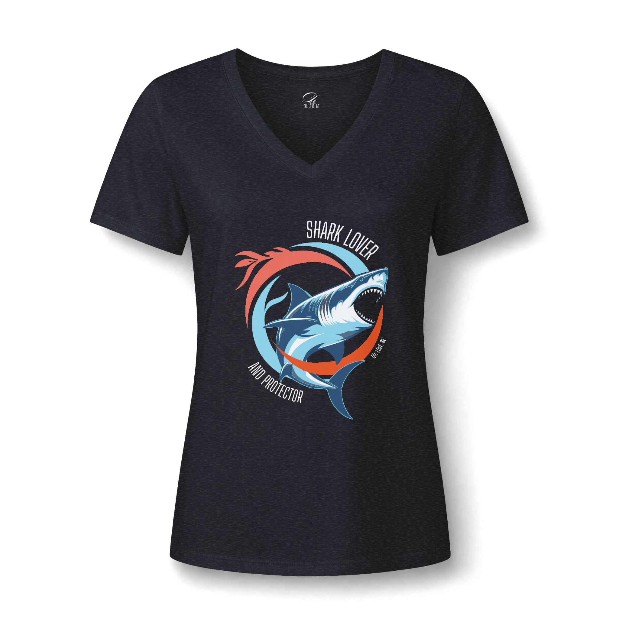 Great White Shark Circle V-Neck Tee, Womens Ocean Shark Graphic Shirt