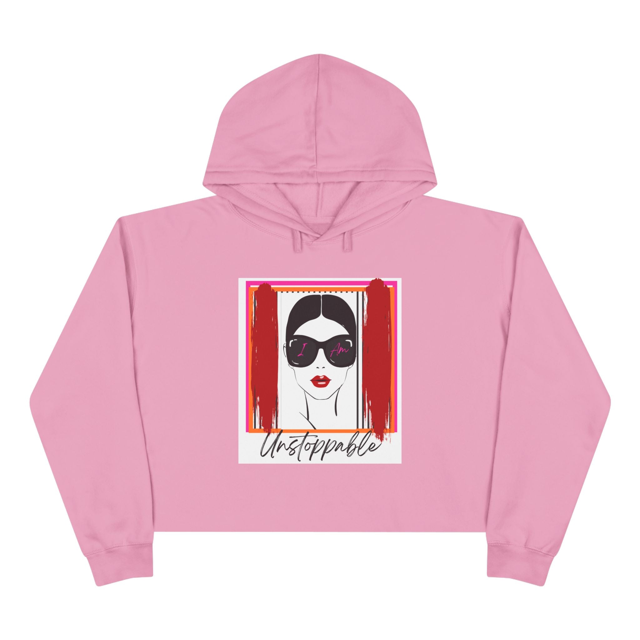 Unstoppable Graphic cropped hoodie with a woman's face and sunglasses