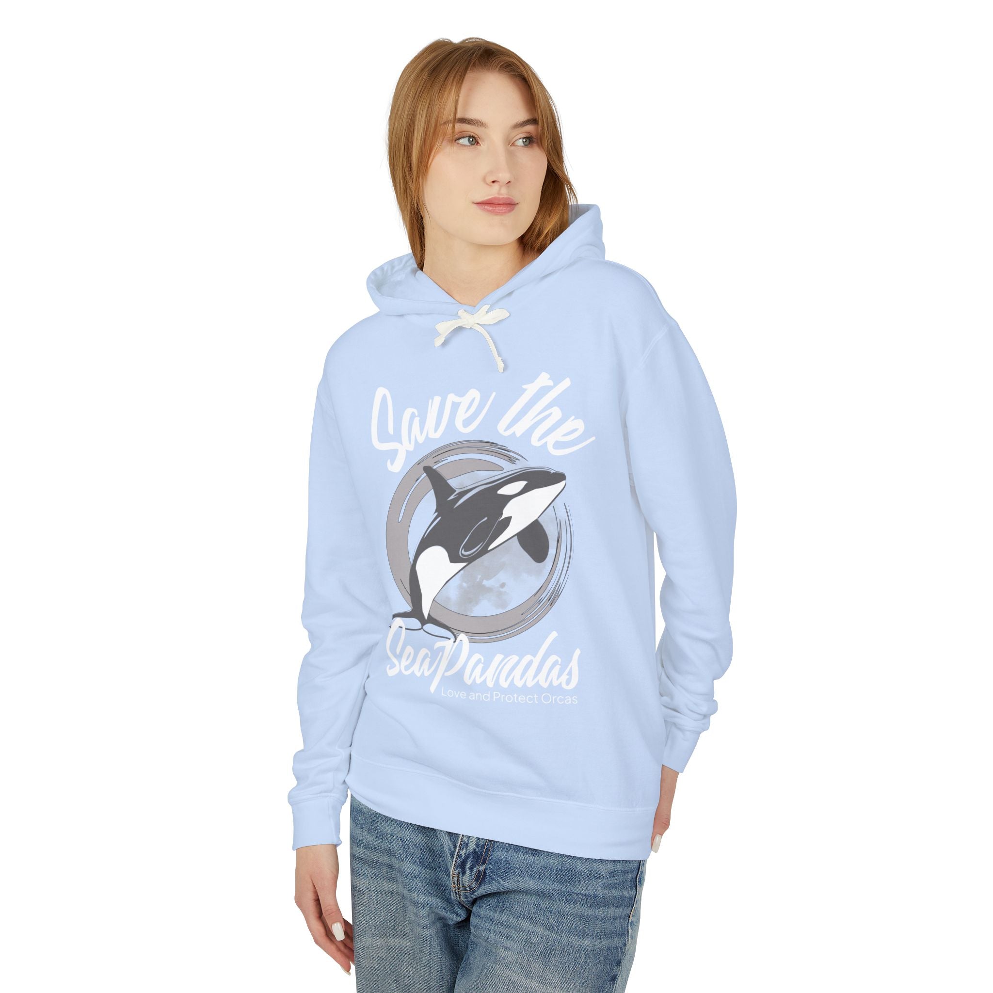 Save the Sea Pandas (Orcas) Fashion Hoodie — Orca Whale Graphic Pullover: Grey