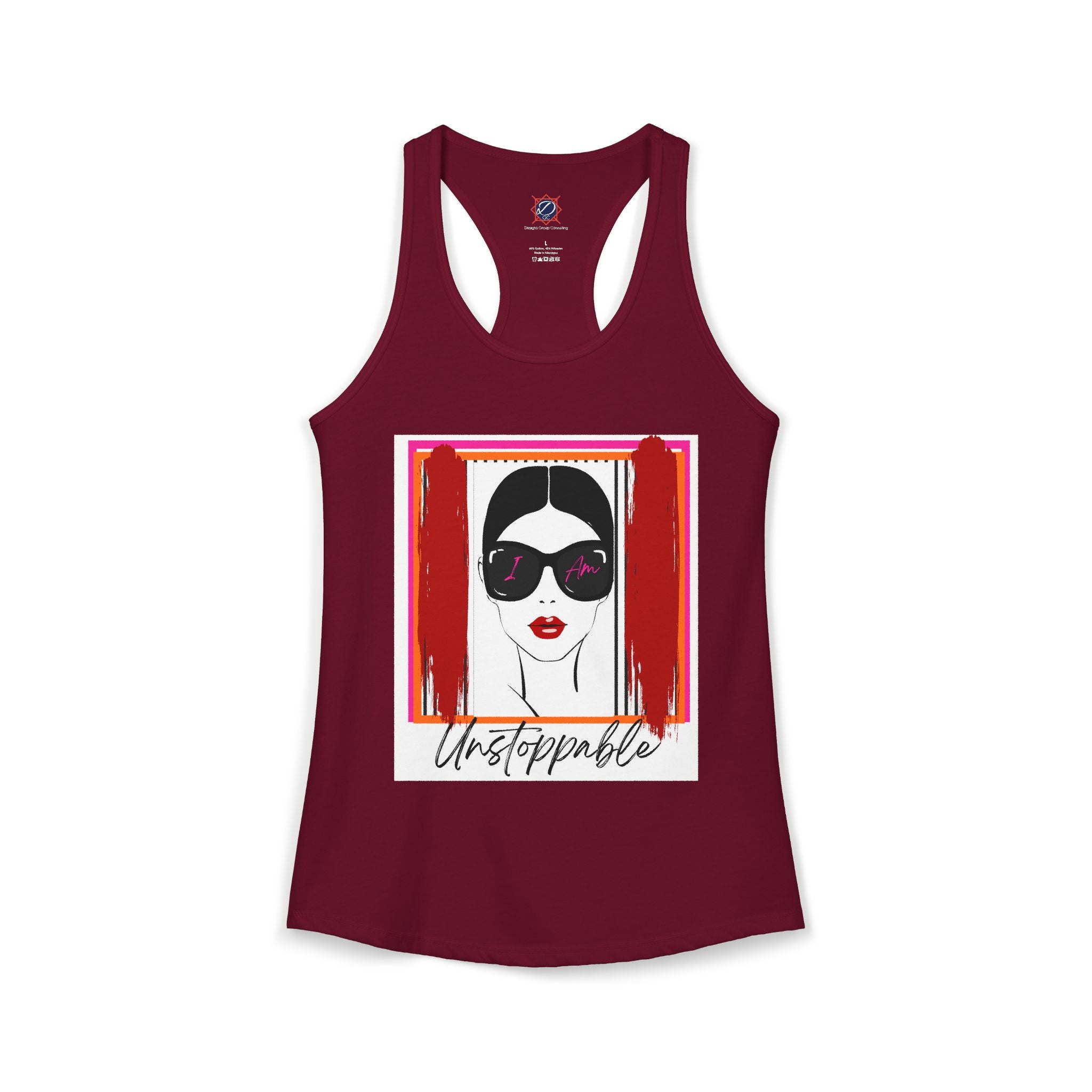 Unstoppable woman's face with sunglasses graphic tank top