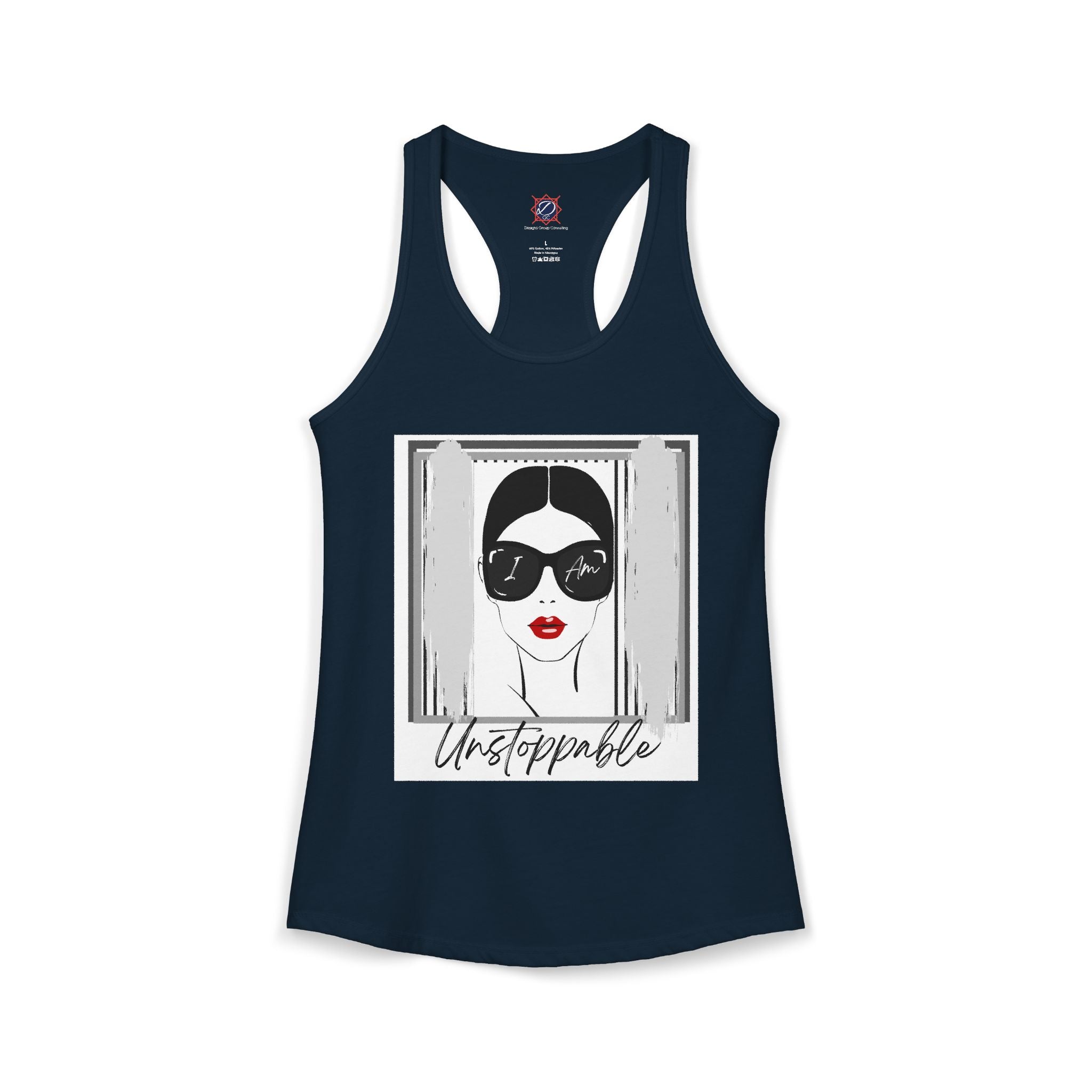 Unstoppable Graphic tank top with a woman's face and sunglasses