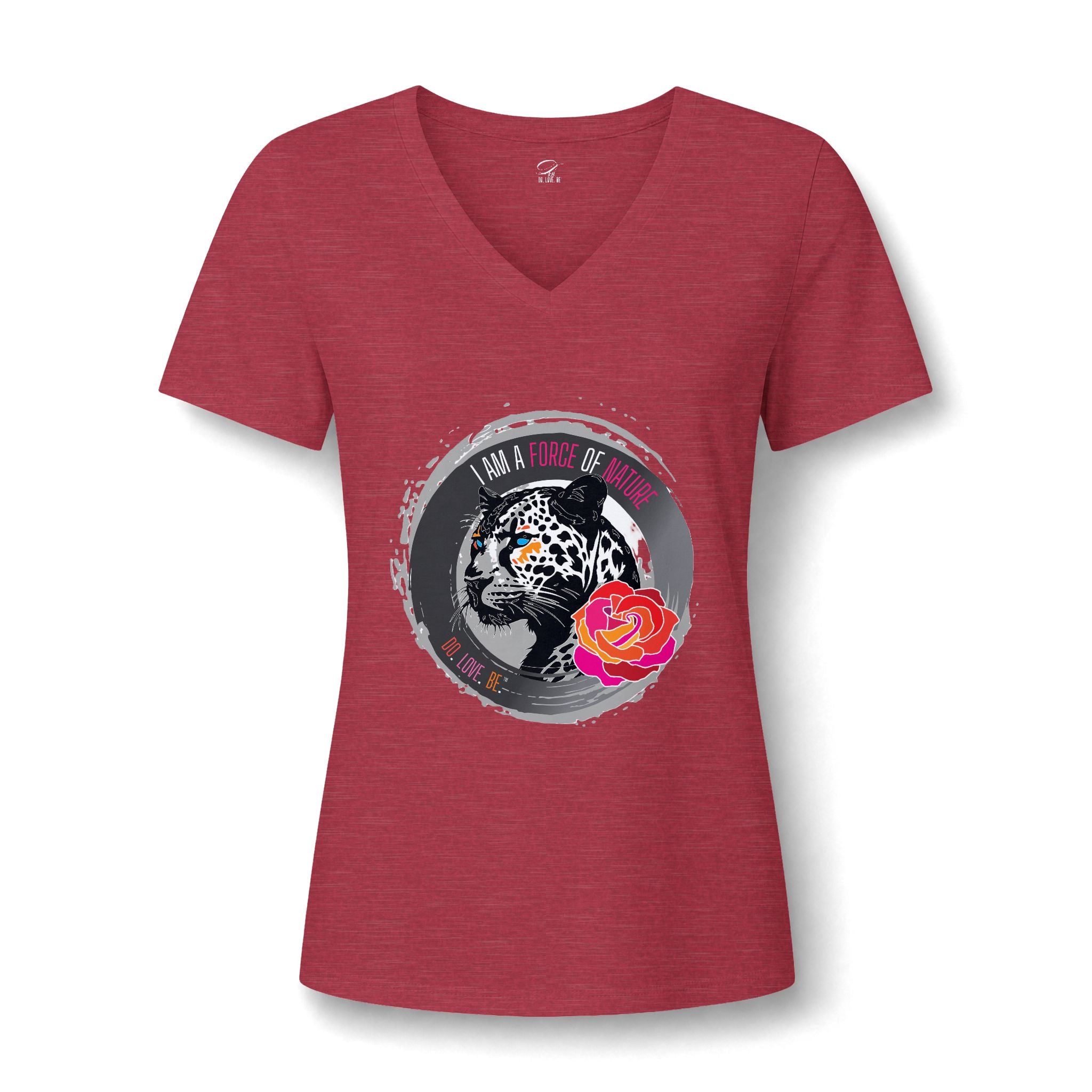 Leopard & Rose V-Neck Tee, I Am A Force Of Nature Women's Graphic Shirt