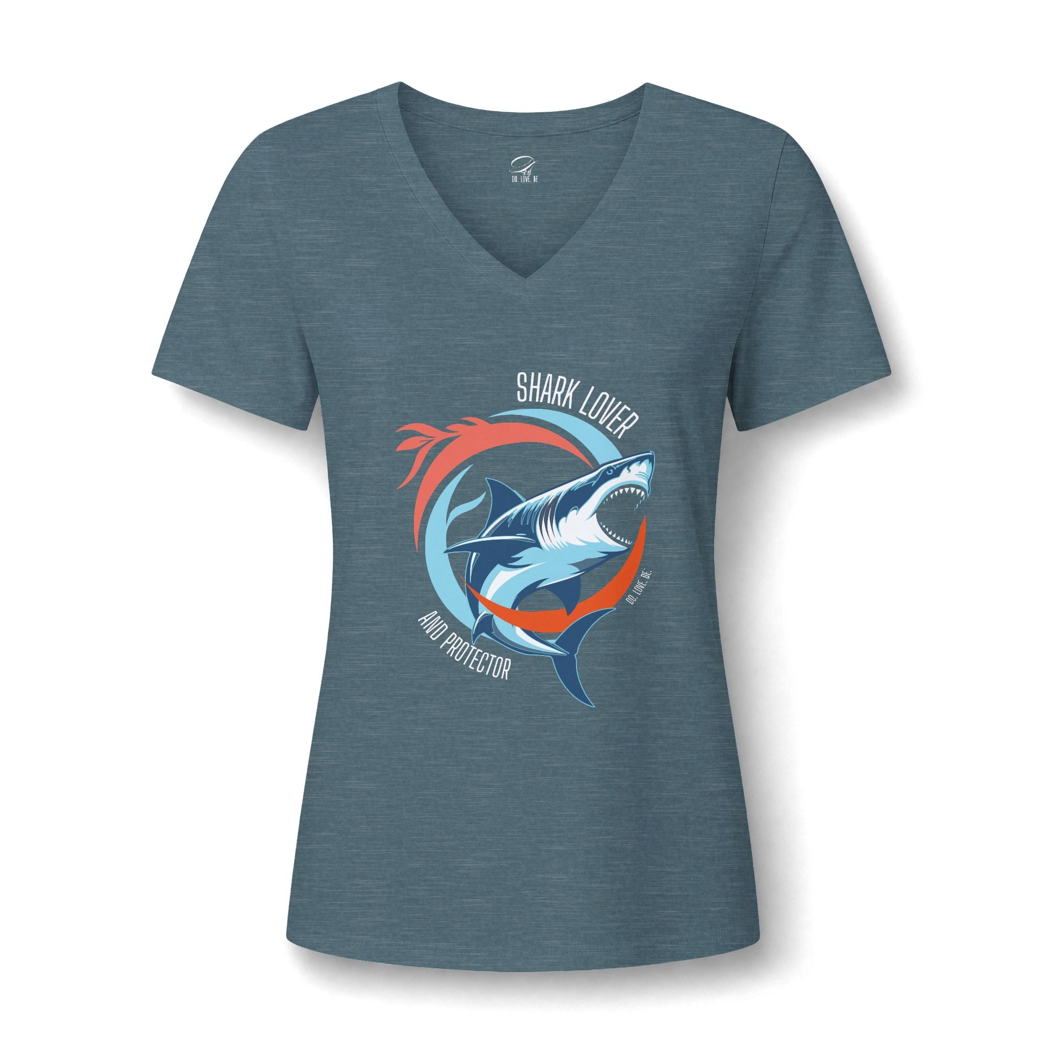Great White Shark Circle V-Neck Tee, Womens Ocean Shark Graphic Shirt