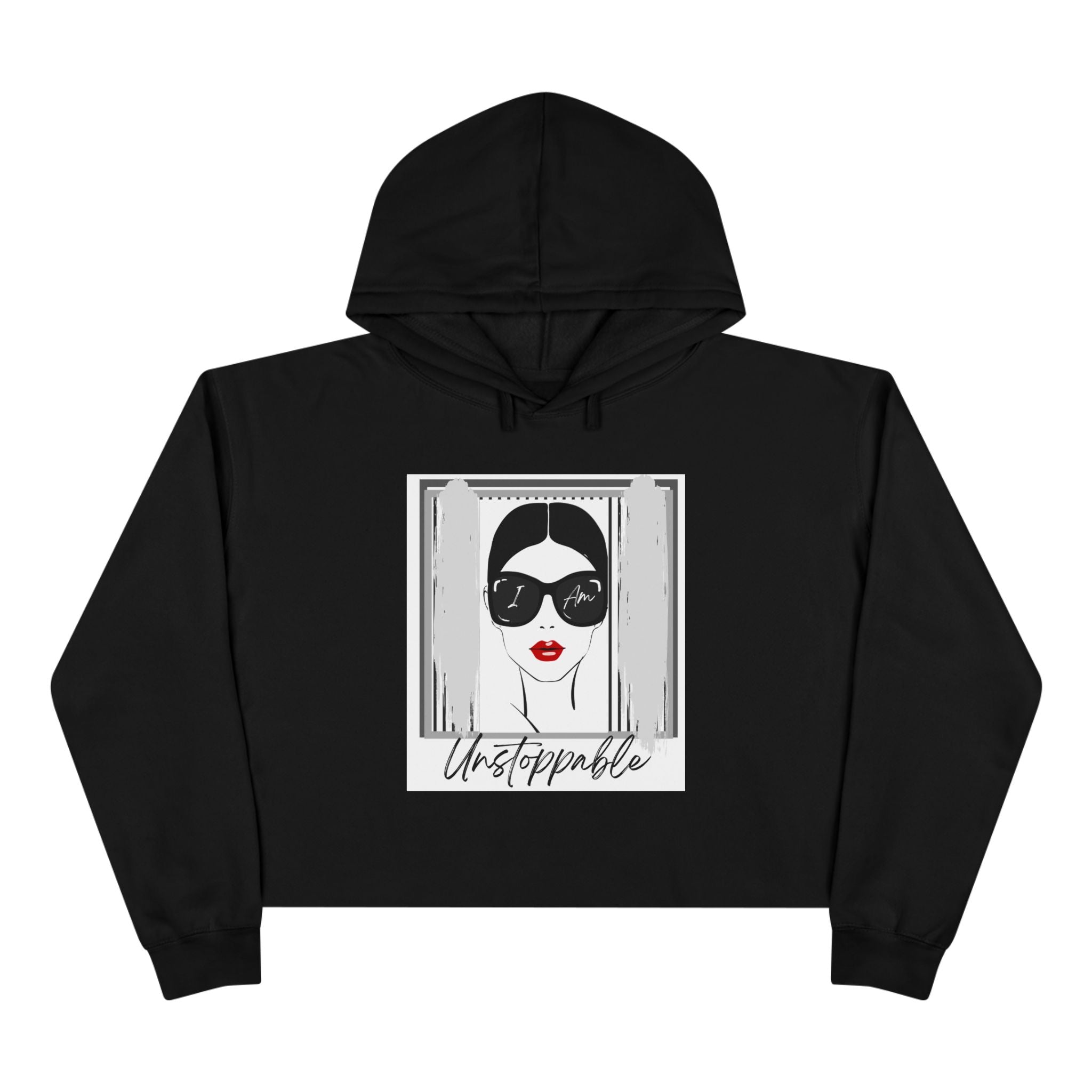 Unstoppable Graphic cropped hoodie with a woman's face and sunglasses