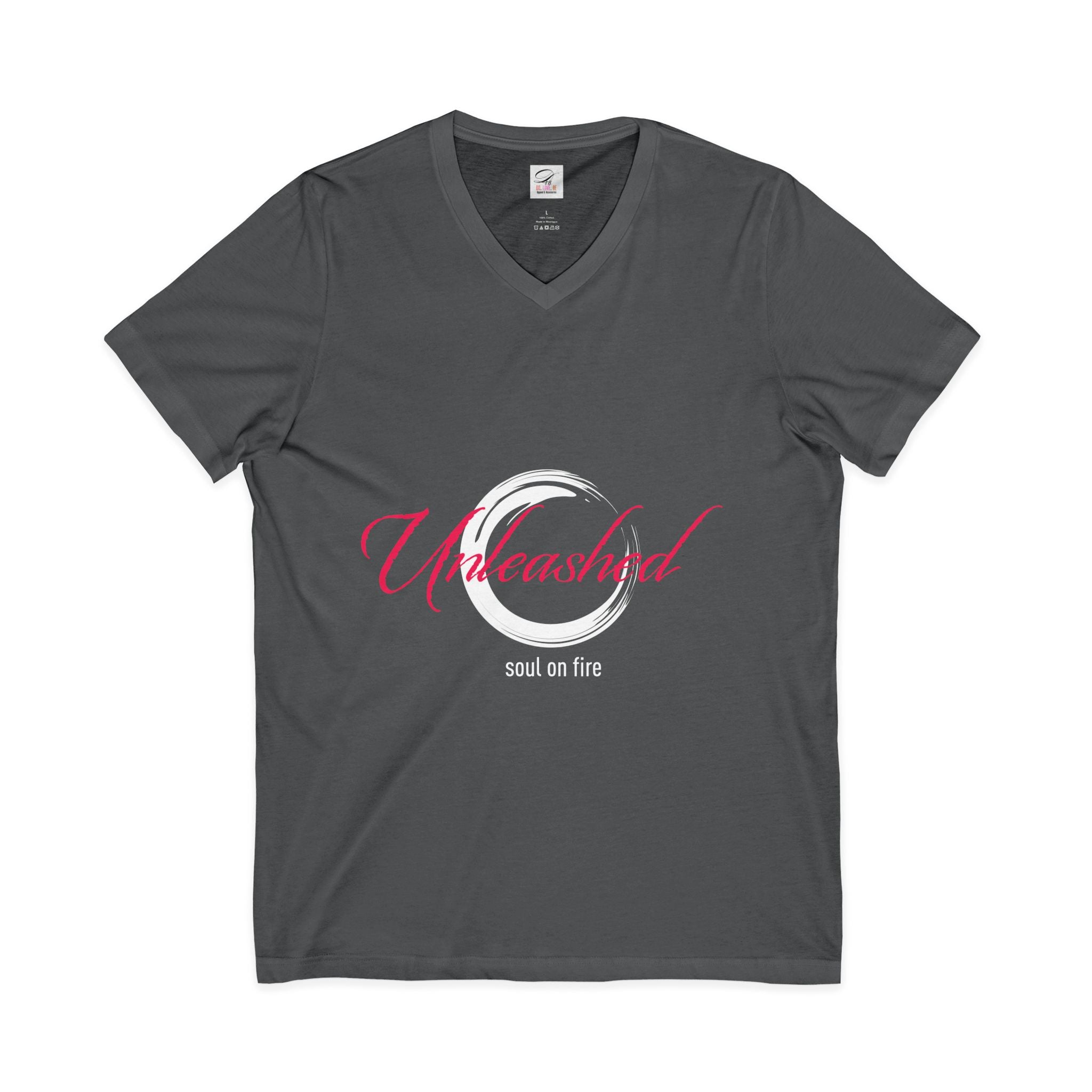 Unleashed Soul on Fire V-Neck Tee, Feminine Pink Unleashed Graphic T-Shirt