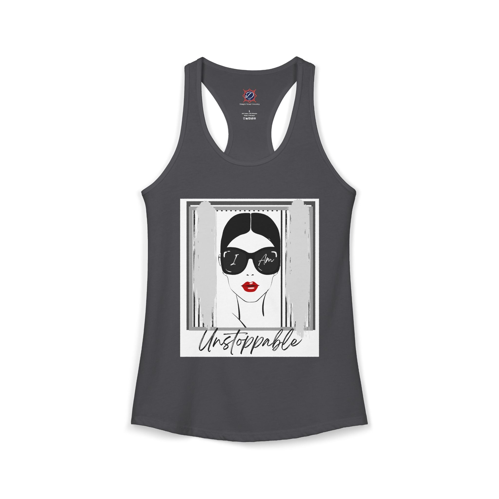 Unstoppable Graphic tank top with a woman's face and sunglasses