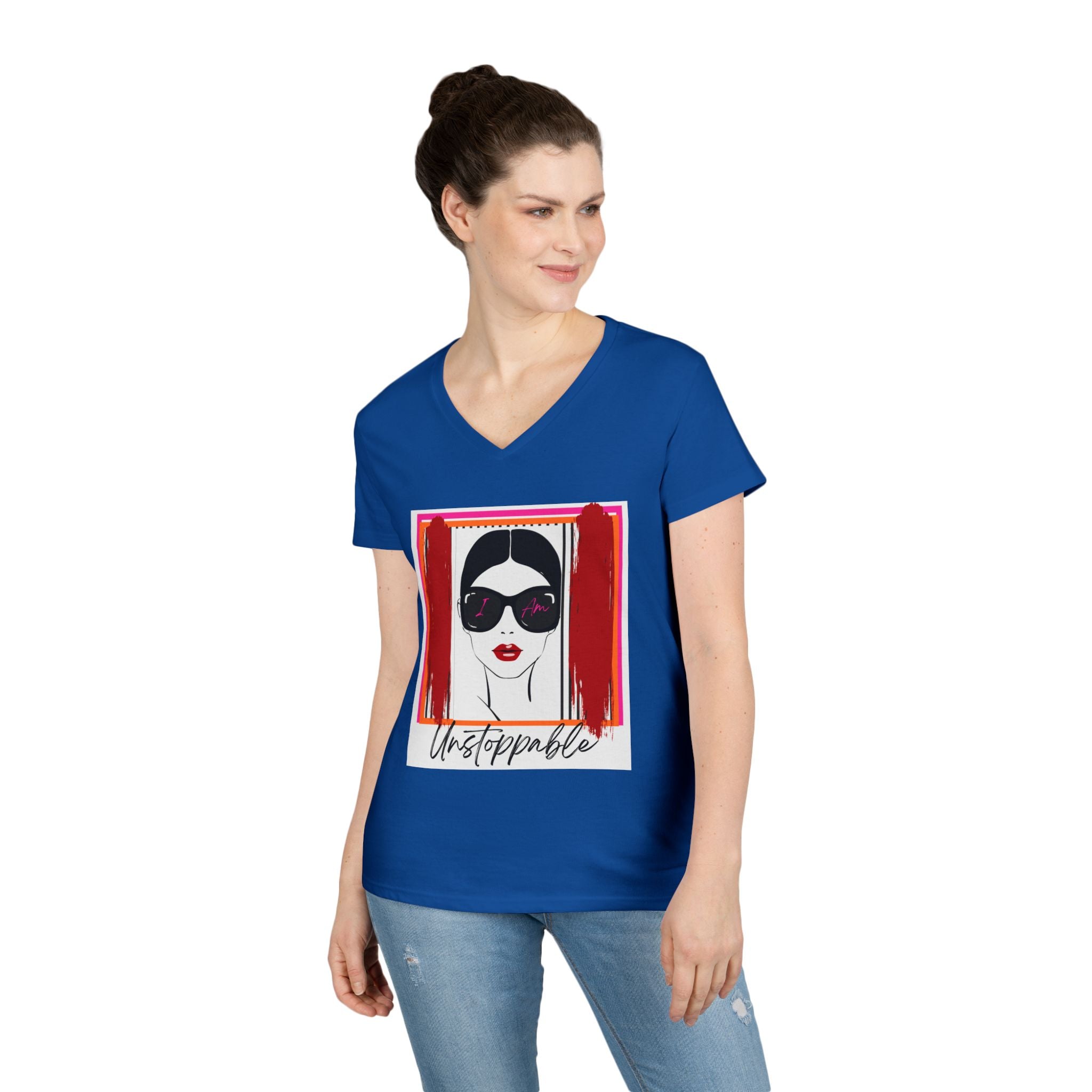 Unstoppable Graphic tee with a woman's face and sunglasses