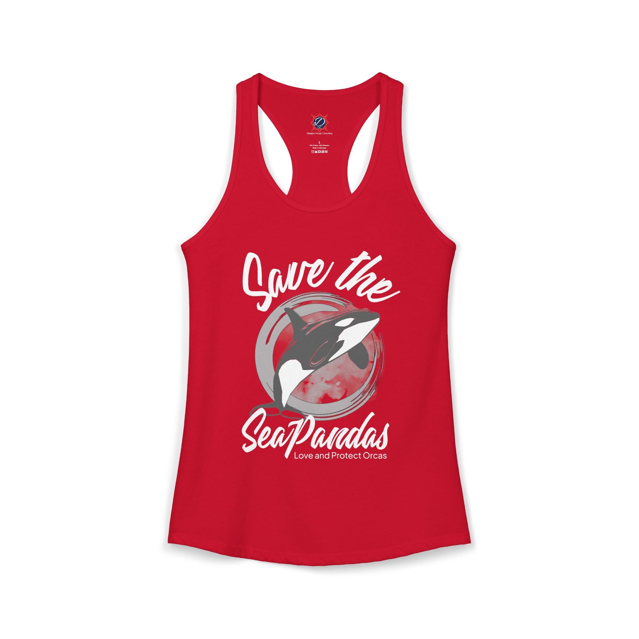Save the Sea Pandas (Orcas) Ideal Racerback Graphic Tank Top: Grey/White