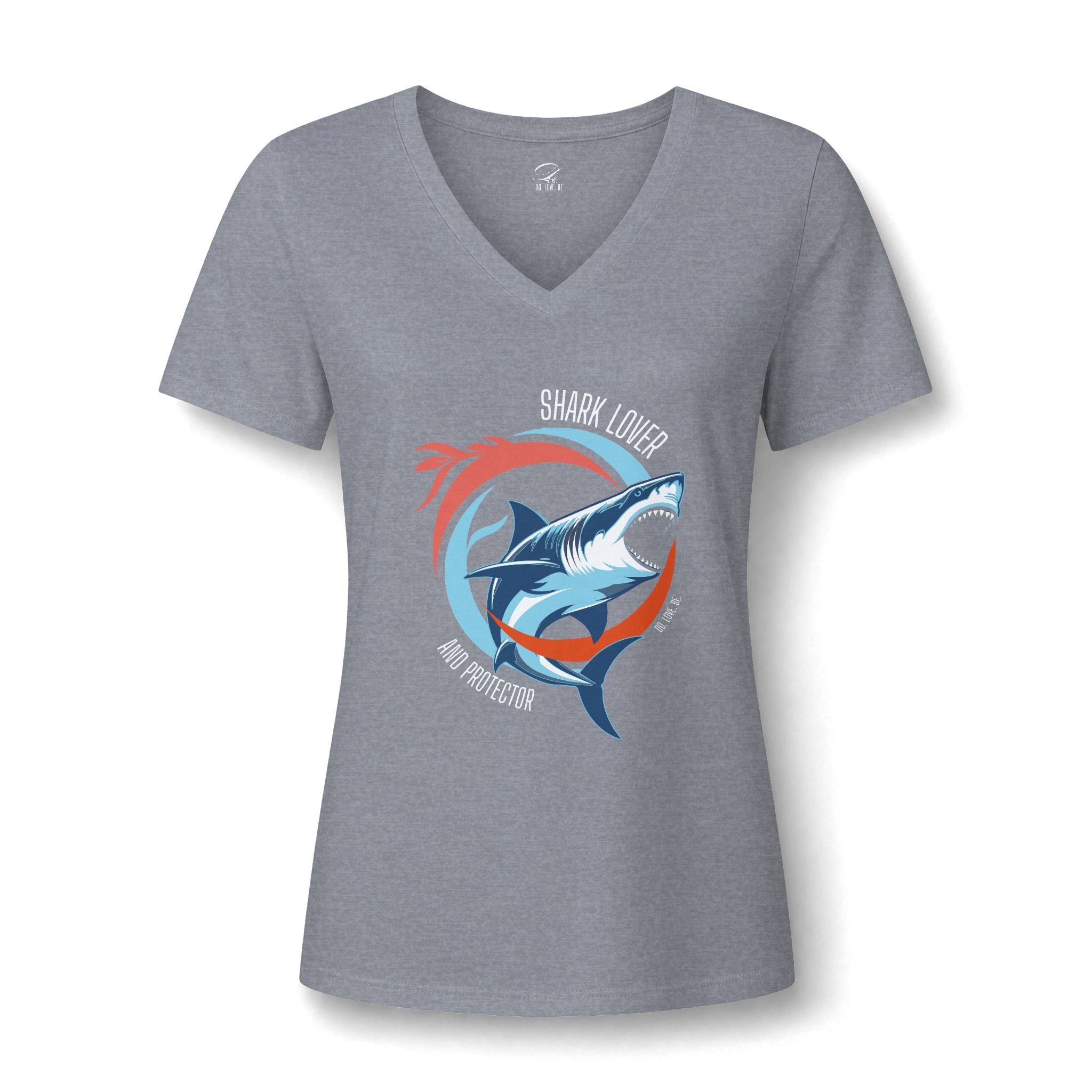 Great White Shark Circle V-Neck Tee, Womens Ocean Shark Graphic Shirt