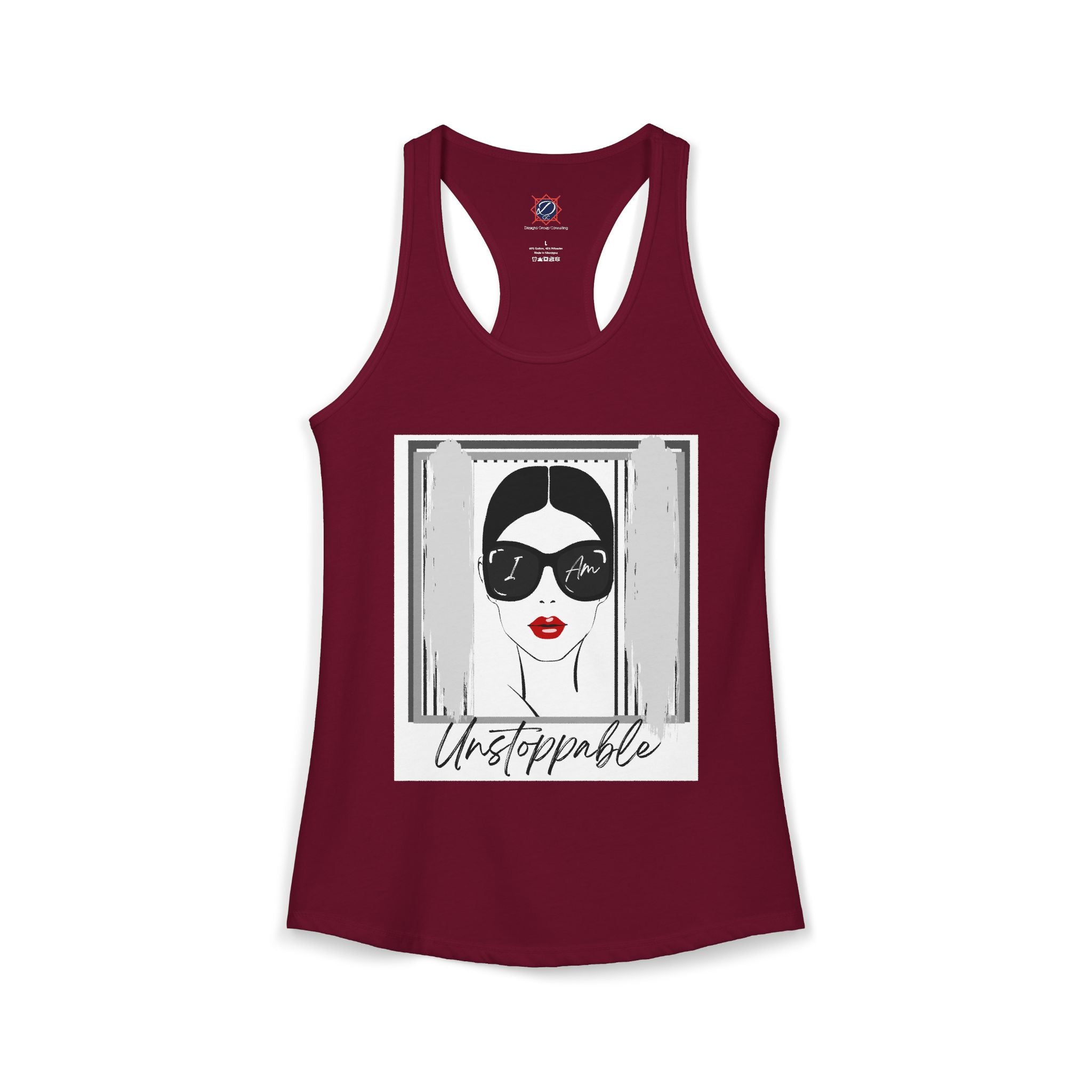 Unstoppable Graphic tank top with a woman's face and sunglasses