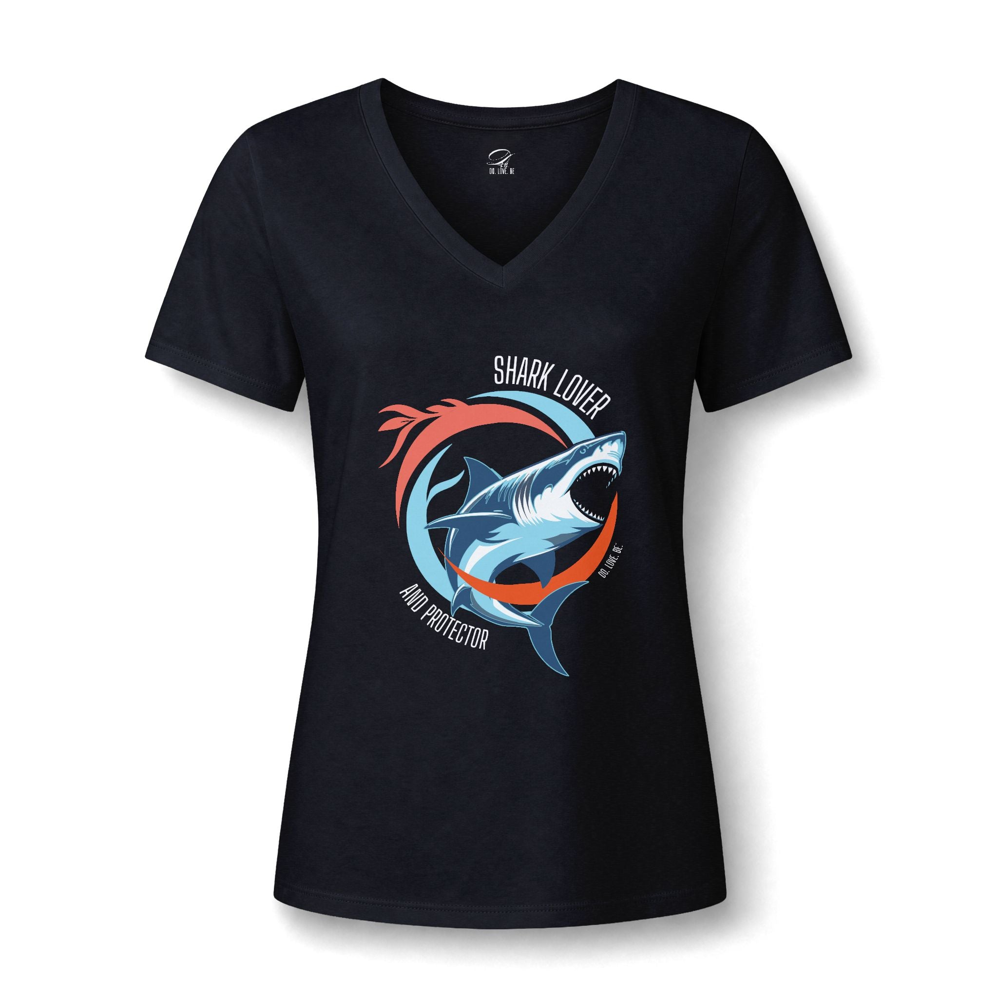 Great White Shark Circle V-Neck Tee, Womens Ocean Shark Graphic Shirt