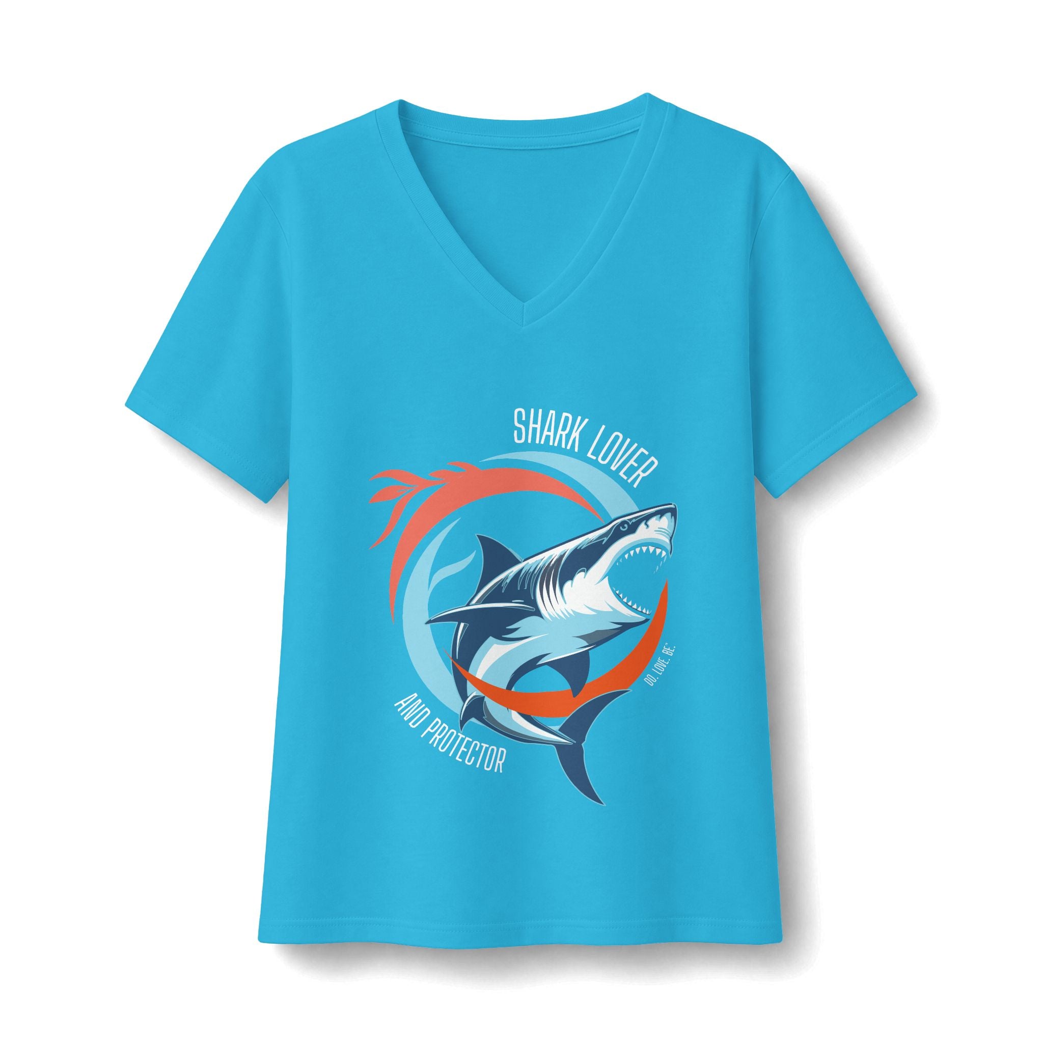 Shark Lover V-Neck Tee, Womens Great White Shark Graphic T-Shirt Colors