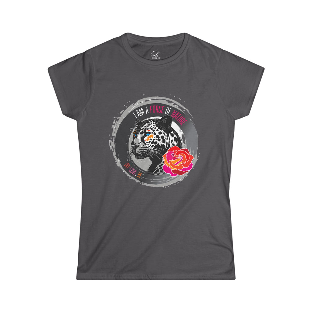 Force of Nature Womens Leopard Graphic Tee - White Unstoppable Graphic Leopard T-shirt: Grey
