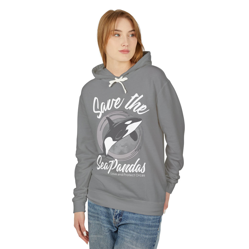 Save the Sea Pandas (Orcas) Fashion Hoodie — Orca Whale Graphic Pullover: Grey