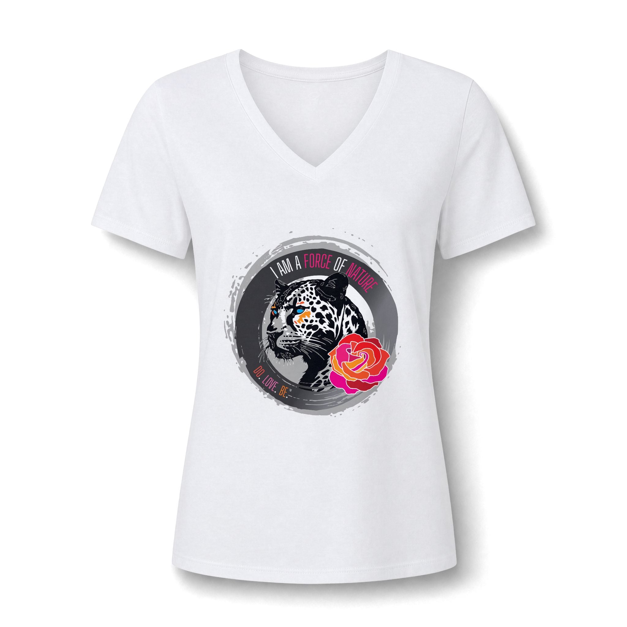 Leopard & Rose V-Neck Tee, I Am A Force Of Nature Women's Graphic Shirt