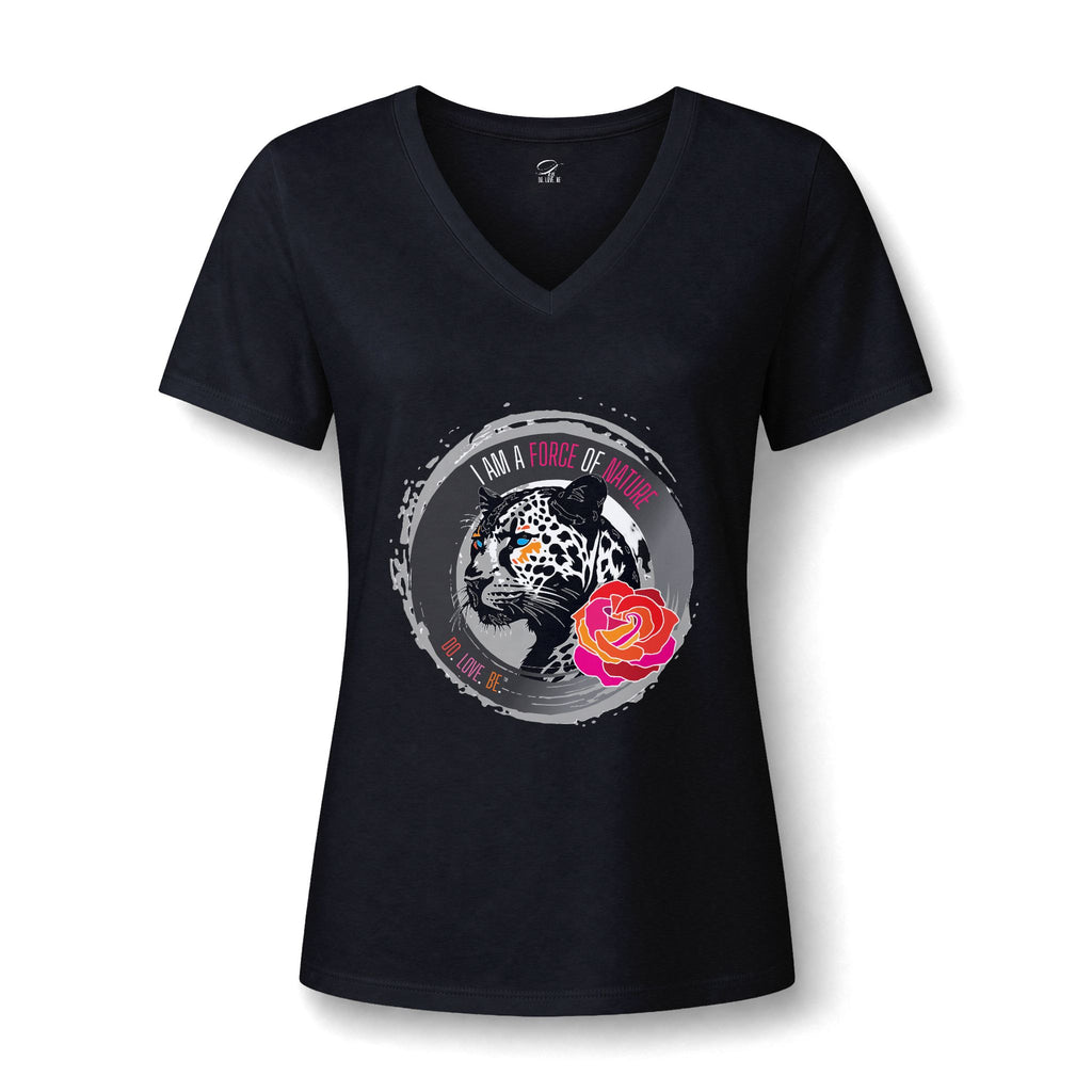 Leopard & Rose V-Neck Tee, I Am A Force Of Nature Women's Graphic Shirt