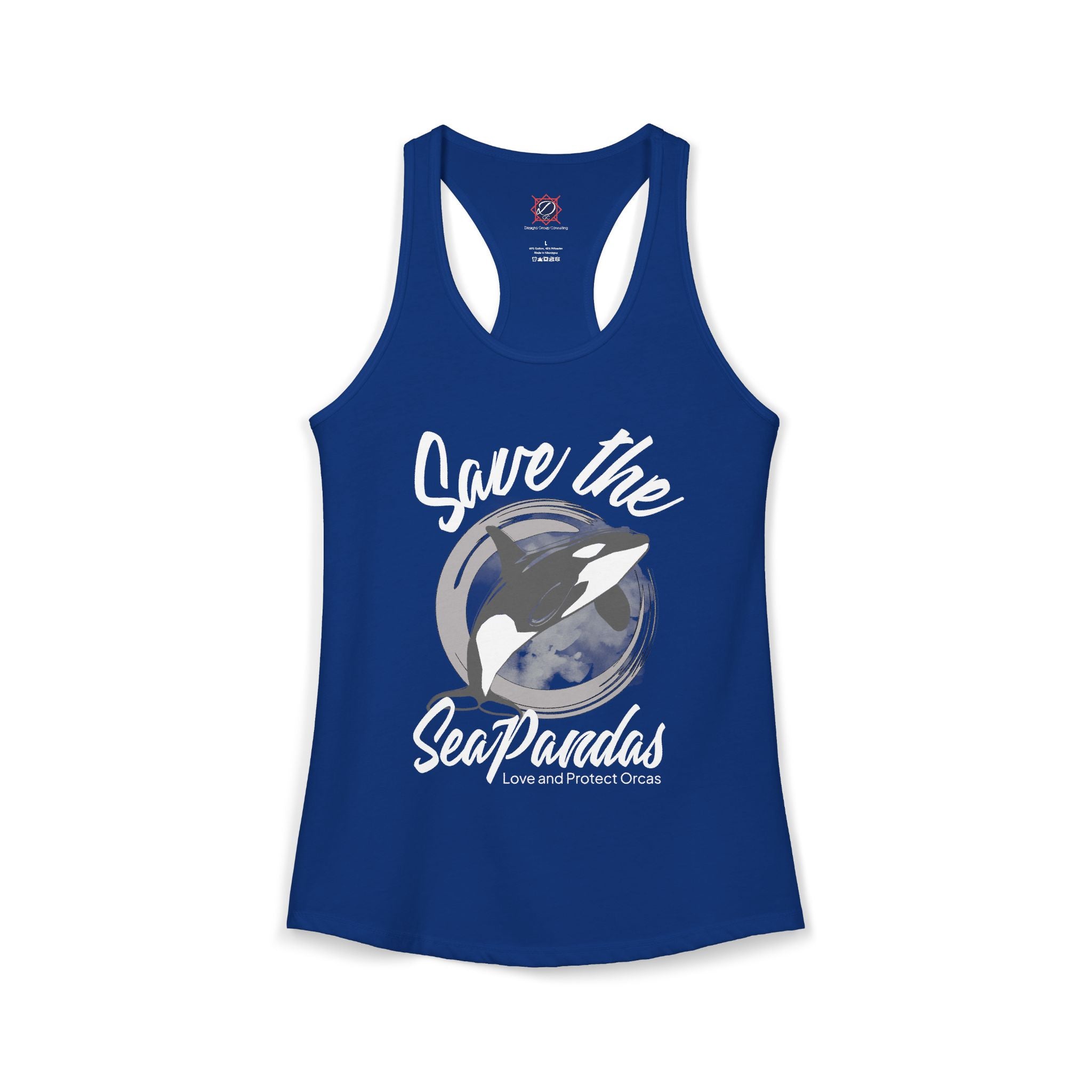Save the Sea Pandas (Orcas) Ideal Racerback Graphic Tank Top: Grey/White