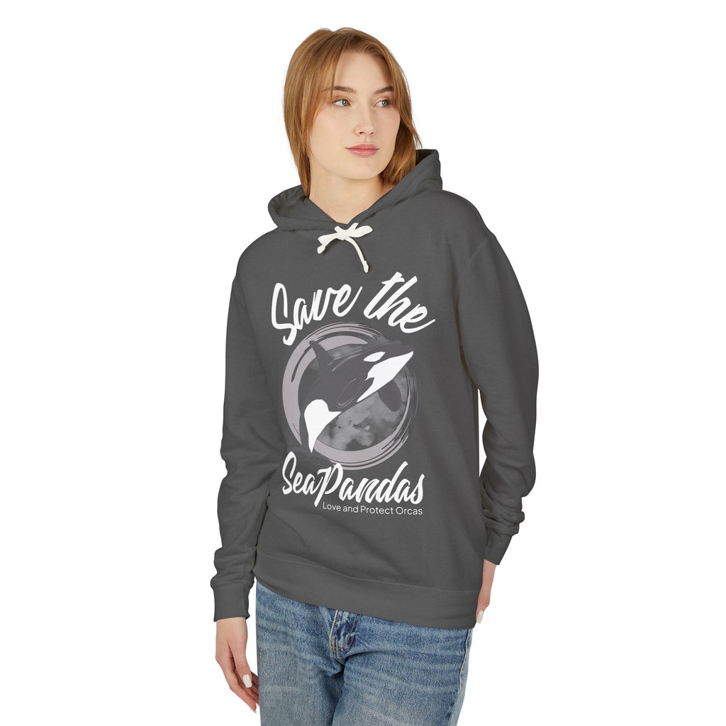 Save the Sea Pandas (Orcas) Fashion Hoodie — Orca Whale Graphic Pullover: Grey