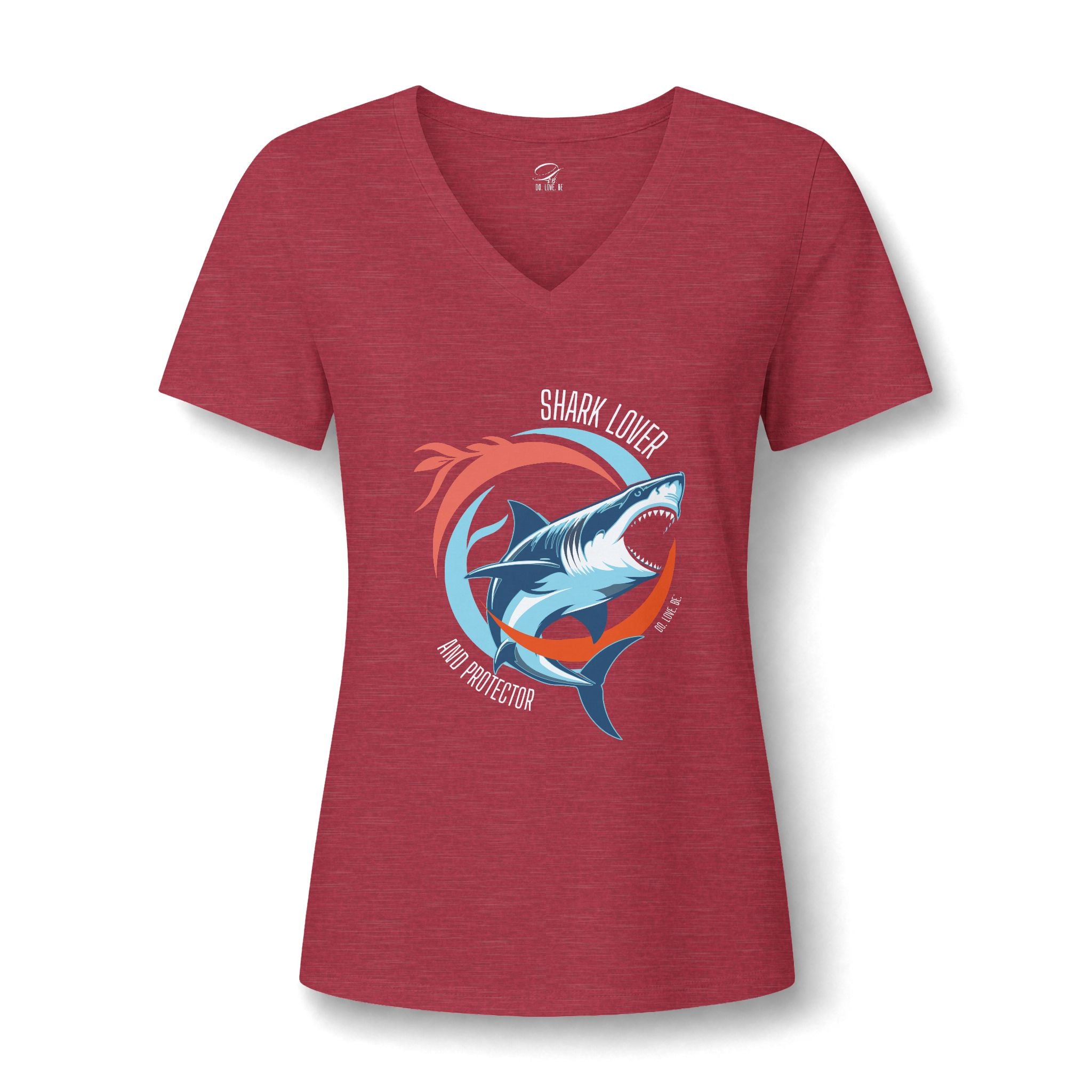Great White Shark Circle V-Neck Tee, Womens Ocean Shark Graphic Shirt