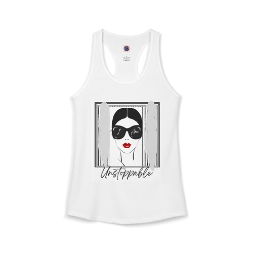 Unstoppable Graphic tank top with a woman's face and sunglasses