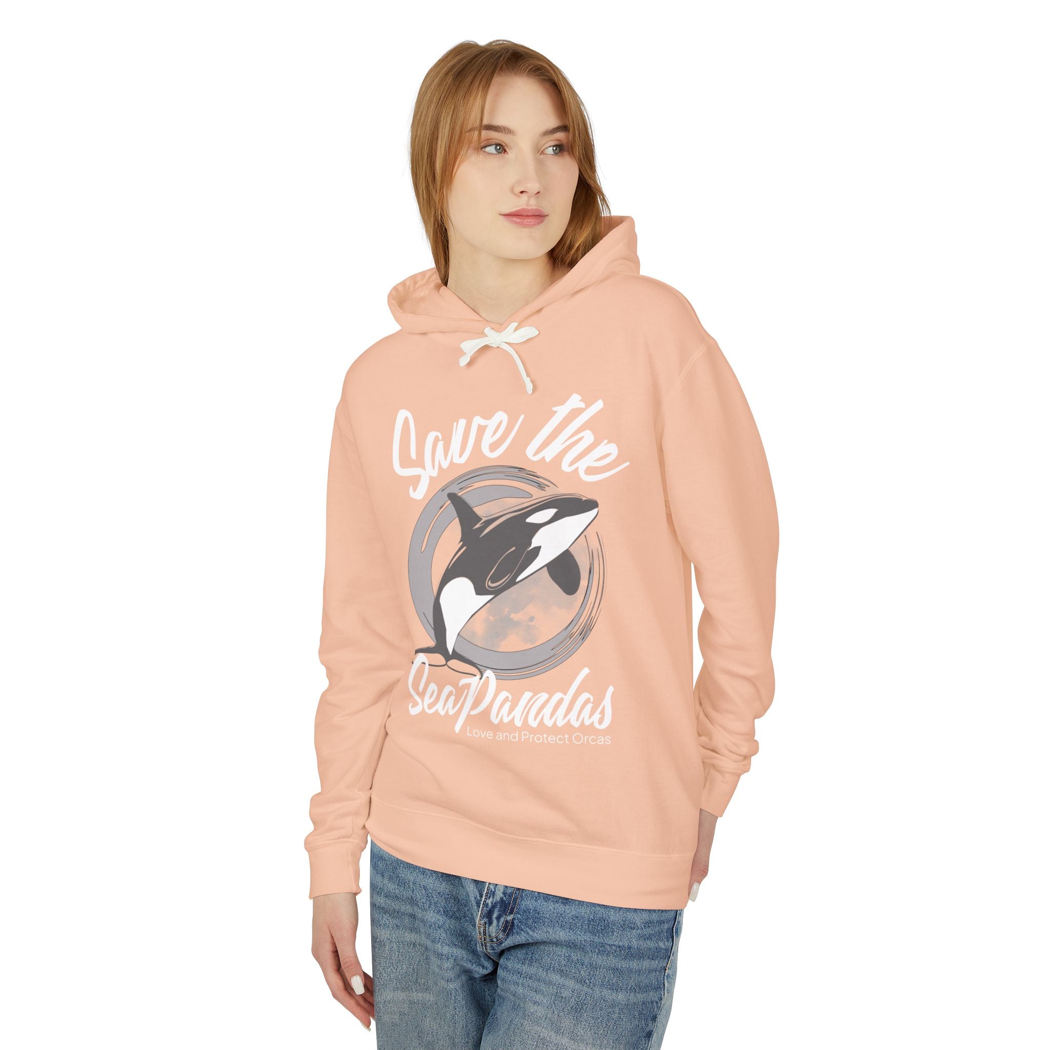 Save the Sea Pandas (Orcas) Fashion Hoodie — Orca Whale Graphic Pullover: Grey