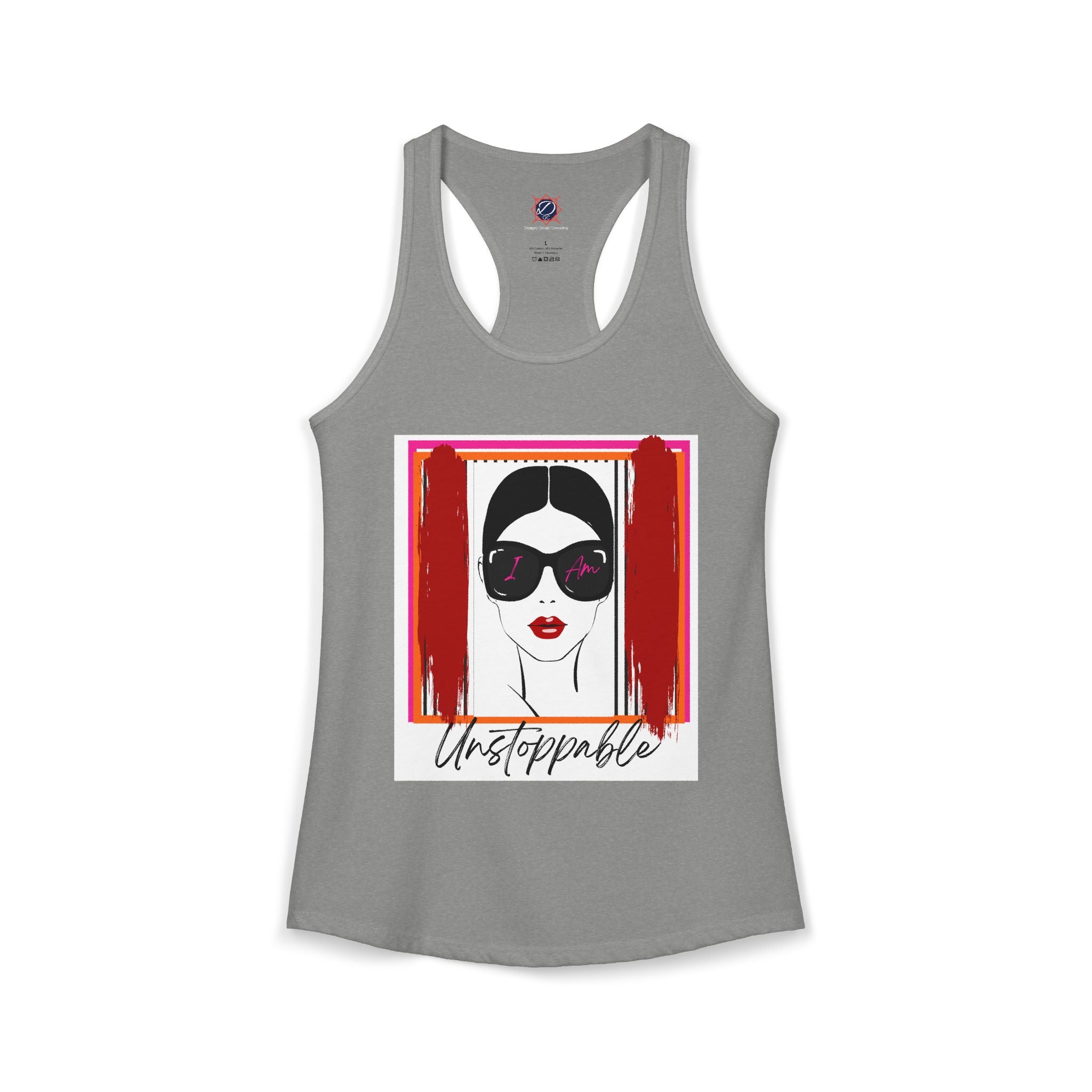 Unstoppable women's face with sunglasses graphic tank top