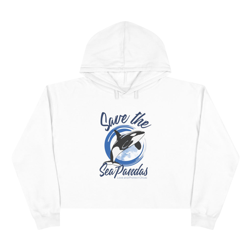 Save the Sea Pandas (Orcas) Crop Hoodie — Chic Fashion Illustration Sweatshirt: Dark Colors