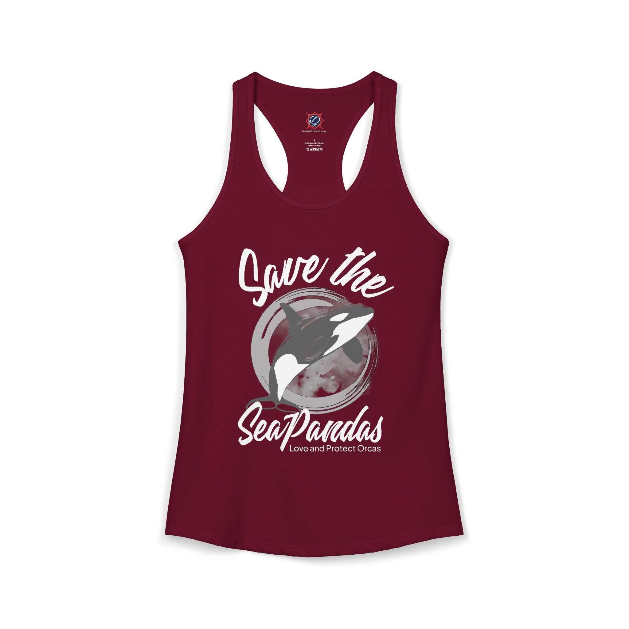 Save the Sea Pandas (Orcas) Ideal Racerback Graphic Tank Top: Grey/White