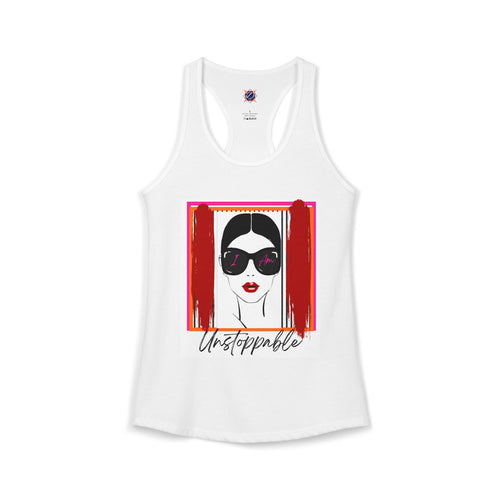Unstoppable women's face with sunglasses graphic tank top