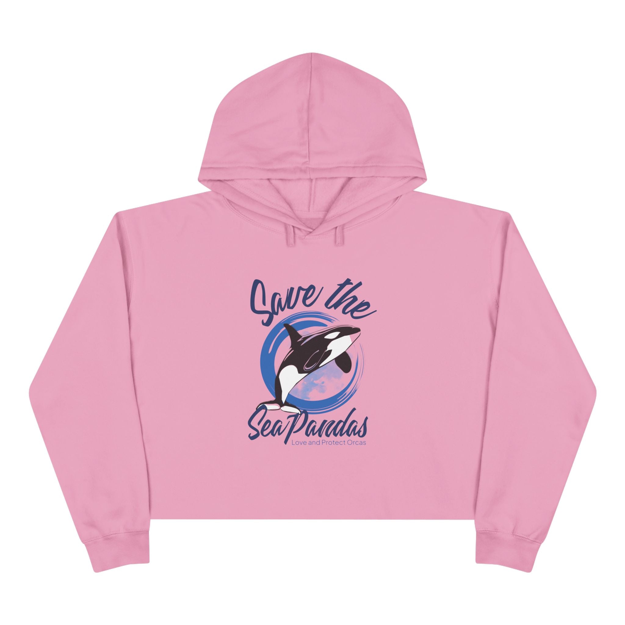 Save the Sea Pandas (Orcas) Crop Hoodie — Chic Fashion Illustration Sweatshirt: Dark Colors