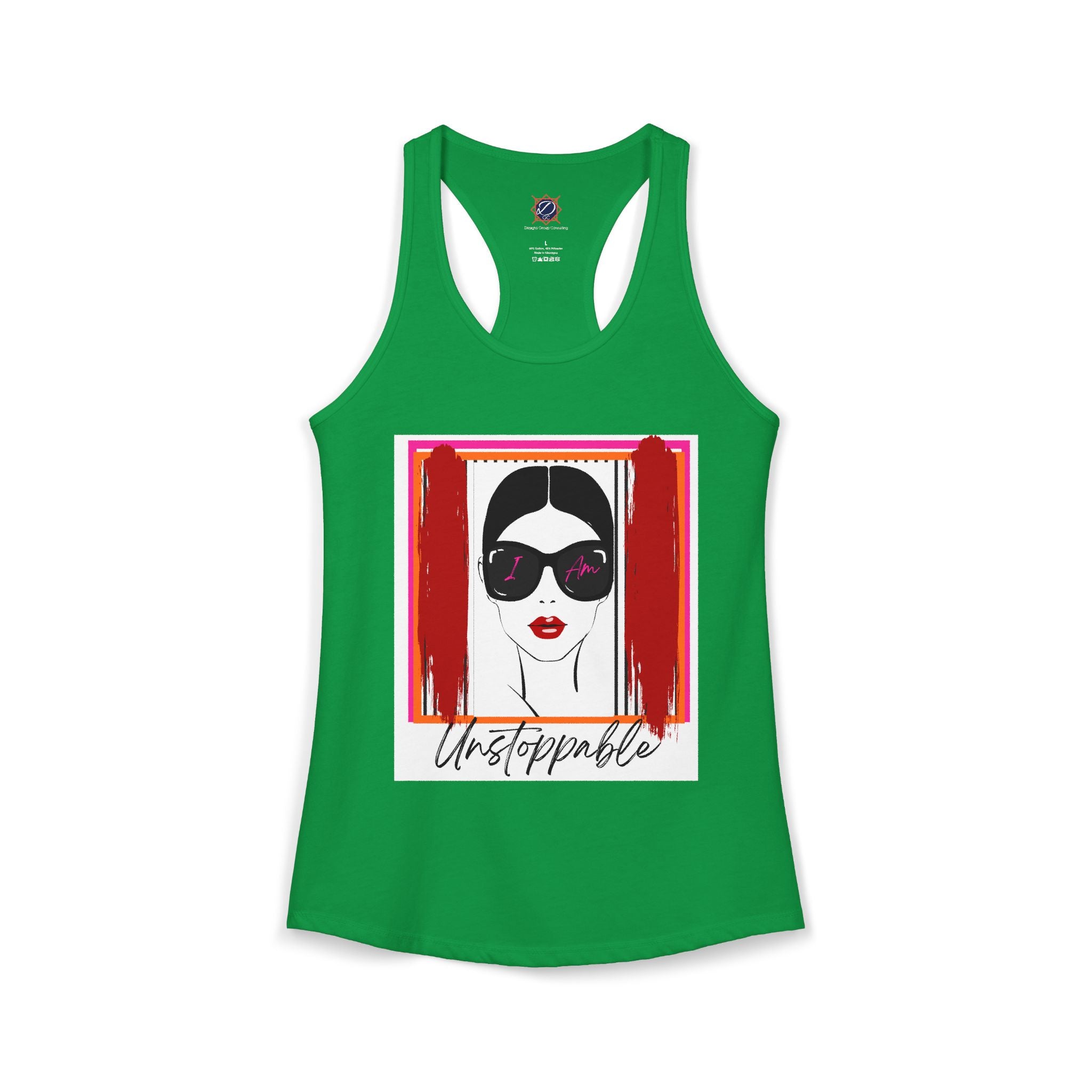 Unstoppable women's face with sunglasses graphic tank top