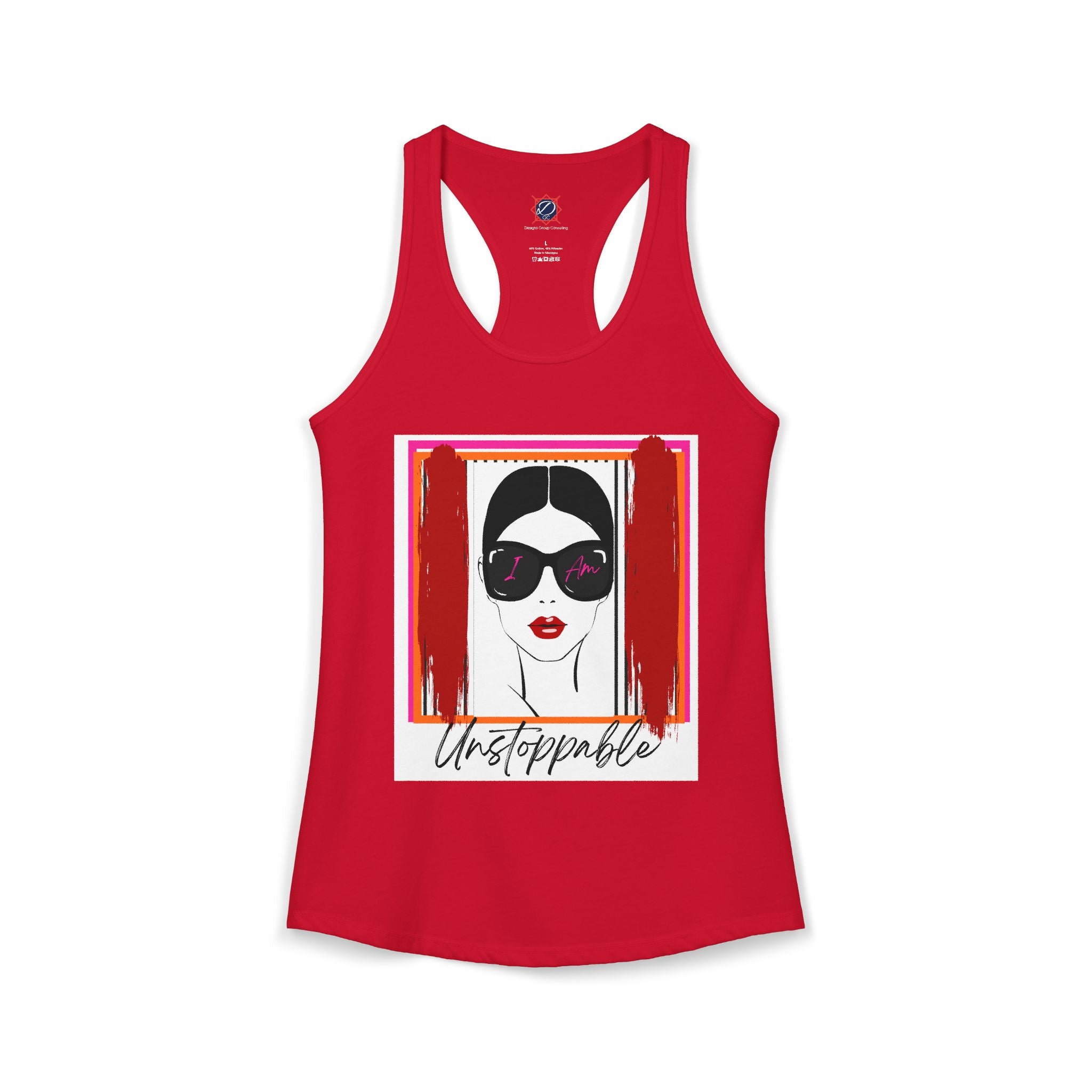 Unstoppable woman's face with sunglasses graphic tank top