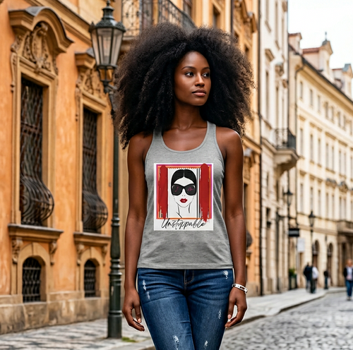Unstoppable women's face with sunglasses graphic tank top
